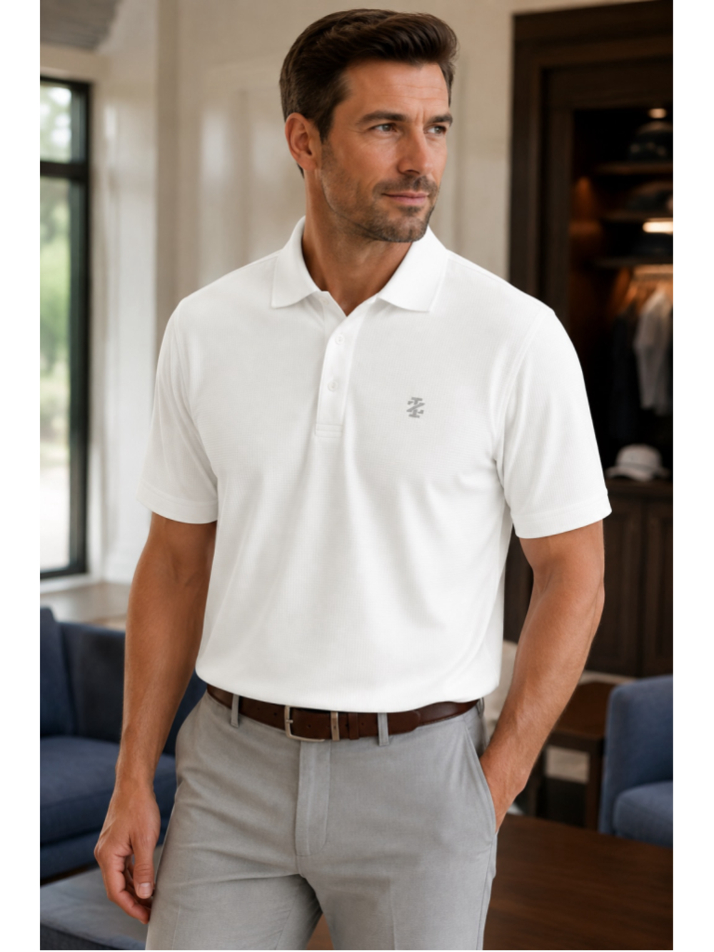 IZOD Golf Men’s White Textured Performance Polo – Size Large